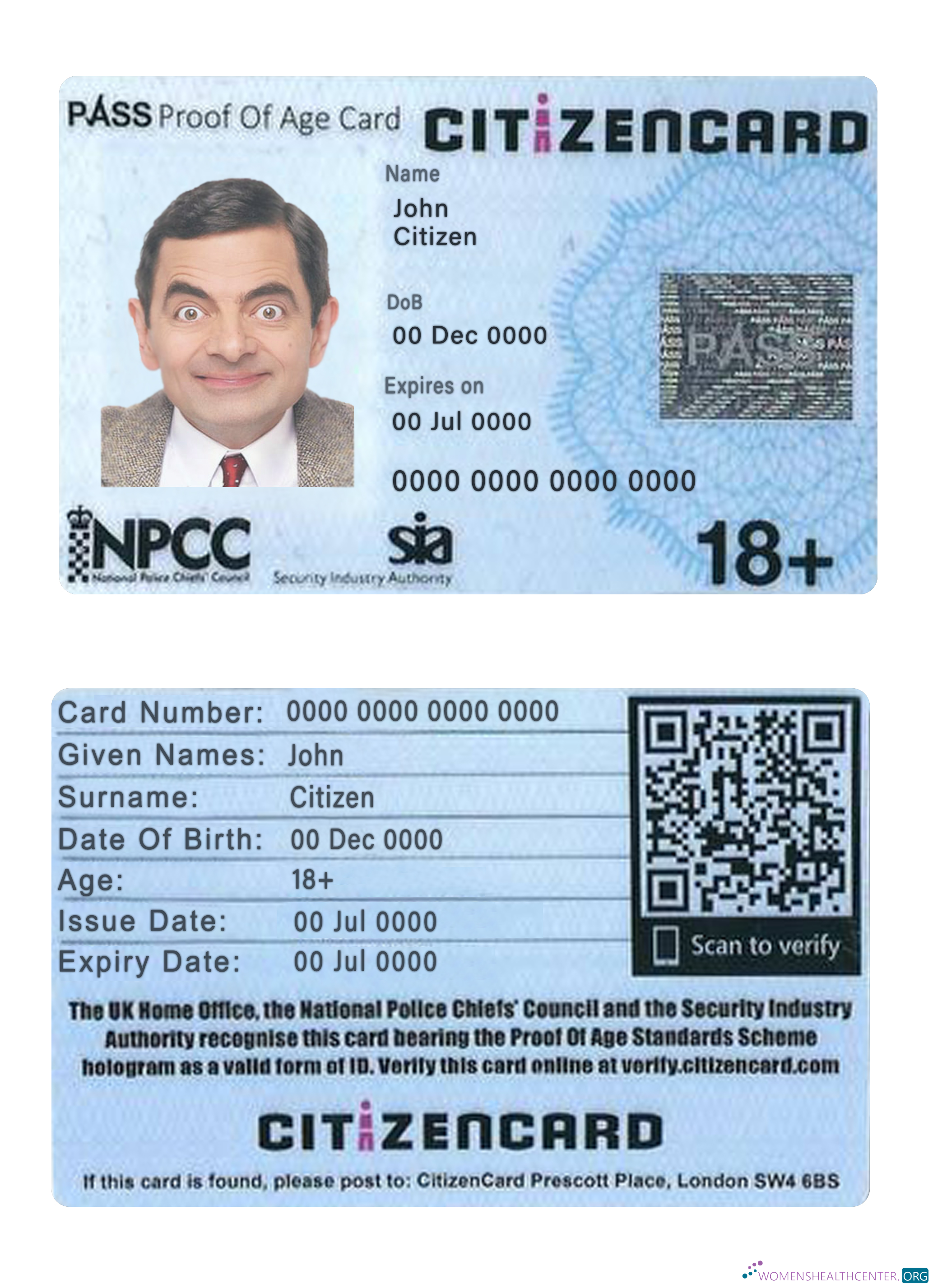 Download United Kingdom pass proof of age citizencard Photoshop template